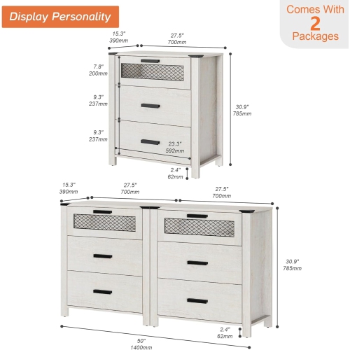WAMPAT Dresser for Bedroom with 6 Drawers, Storage Drawer Organizer, Tall Chest of Drawers for Closet, Living Room, Hallway, Entryway,Antique White