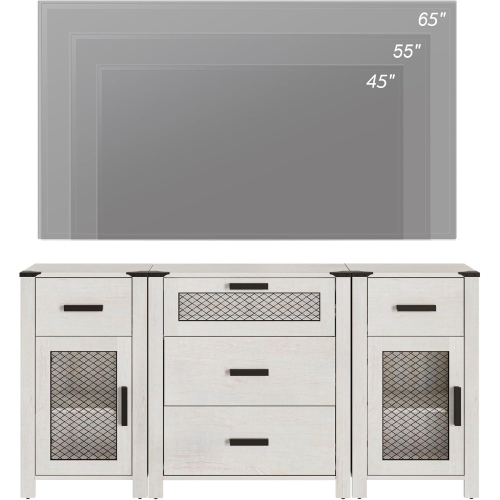 WAMPAT TV Stand with 5 Drawers and 2 Door Storage, Dresser Organizer Units with Adjustable Shelf for Dining, Living and Bed Room, Antique White