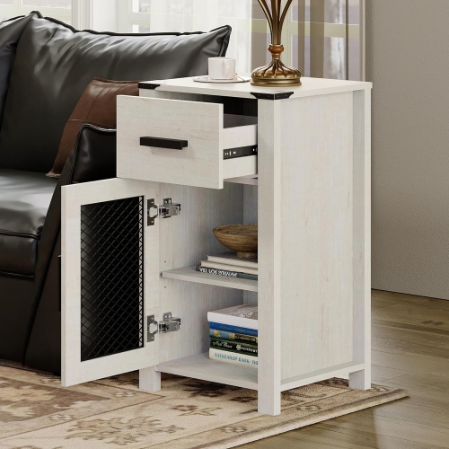 WAMPAT TV Stand with 5 Drawers and 2 Door Storage, Dresser Organizer Units with Adjustable Shelf for Dining, Living and Bed Room, Antique White