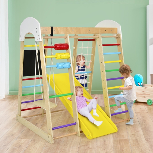 Costway Indoor Playground Climbing Gym Kids Wooden 8 in 1 Climber Playset for Children
