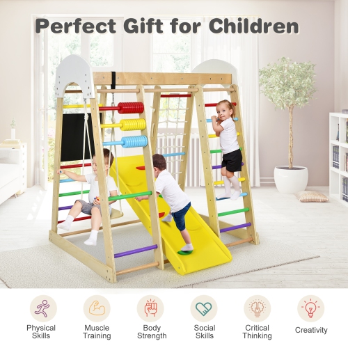 Costway Indoor Playground Climbing Gym Kids Wooden 8 in 1 Climber Playset for Children