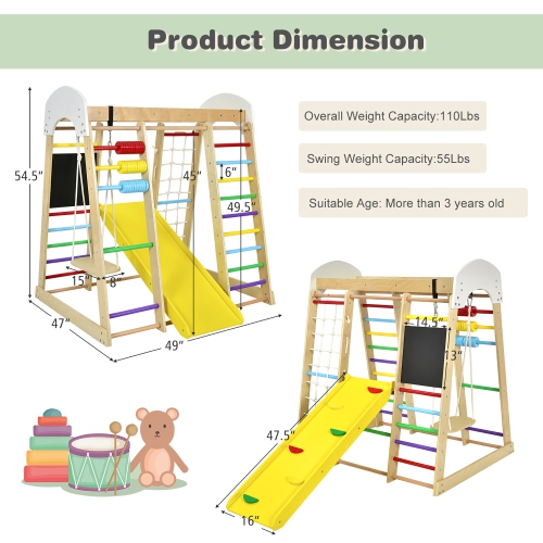 Costway Indoor Playground Climbing Gym Kids Wooden 8 in 1 Climber Playset for Children