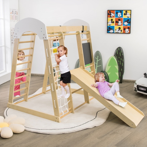 Costway Indoor Playground Climbing Gym Kids Wooden 8 in 1 Climber Playset for Children