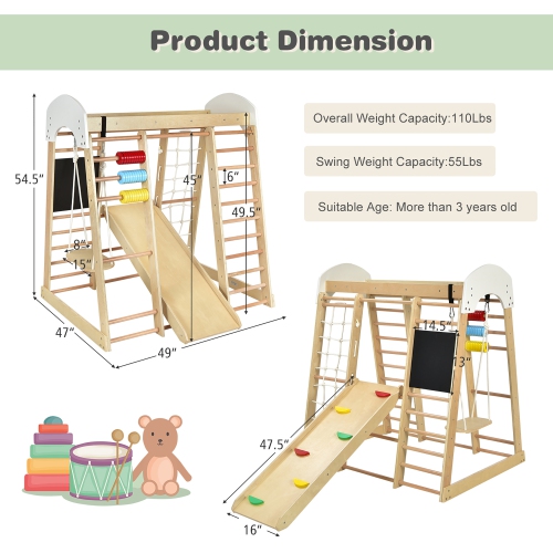 Costway Indoor Playground Climbing Gym Kids Wooden 8 in 1 Climber Playset for Children
