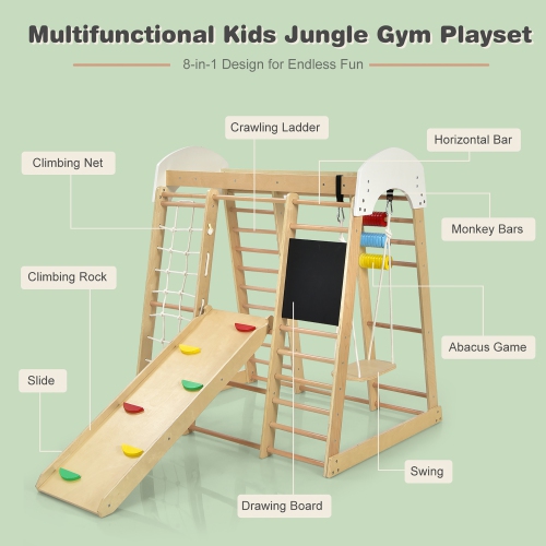 Costway Indoor Playground Climbing Gym Kids Wooden 8 in 1 Climber Playset for Children