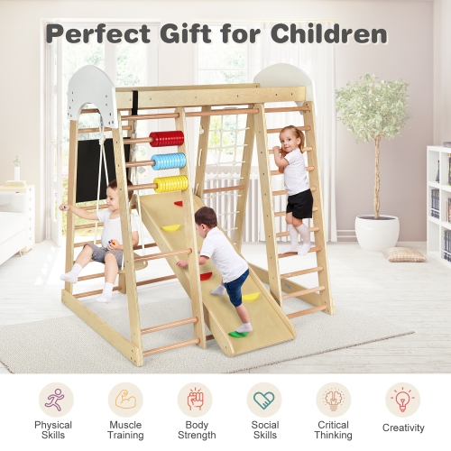Costway Indoor Playground Climbing Gym Kids Wooden 8 in 1 Climber Playset for Children