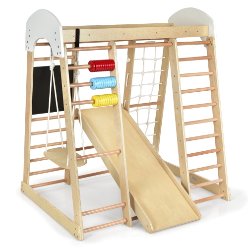 Costway Indoor Playground Climbing Gym Kids Wooden 8 in 1 Climber Playset for Children
