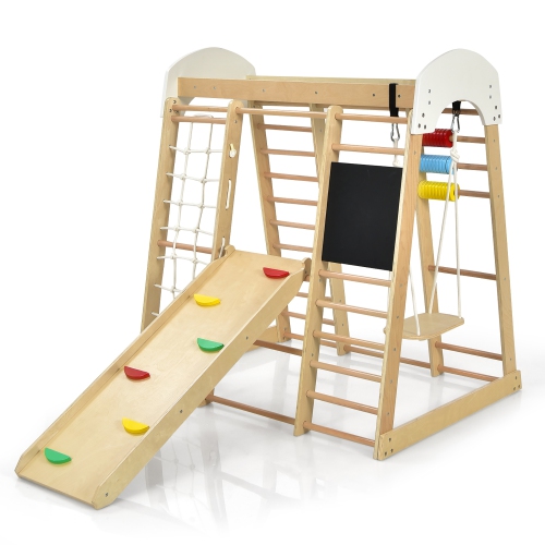 Costway Indoor Playground Climbing Gym Kids Wooden 8 in 1 Climber Playset for Children