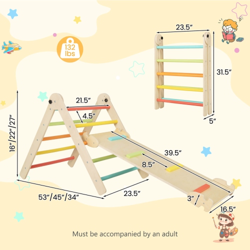 Costway 3-in-1 Triangular Climbing Toys Foldable & Height-adjustable Triangle Set