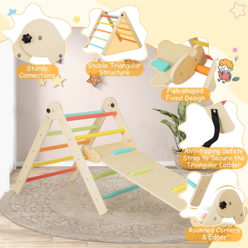 Costway 3-in-1 Triangular Climbing Toys Foldable & Height-adjustable Triangle Set