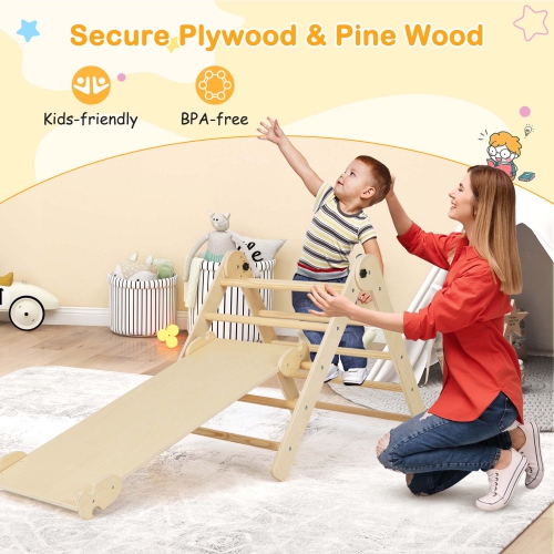 Ensemble d'escalade triangulaire 3-en-1 de Costway avec triangle pliable à hauteur réglable