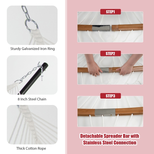 Hamac de Costway avec courroie incurvée en bambou et chaîne portative d'intérieur pour l'extérieur