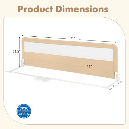 Babyjoy 71" Long Bed Rail for Toddlers with Removable Cover Breathable Mesh & Crossbar