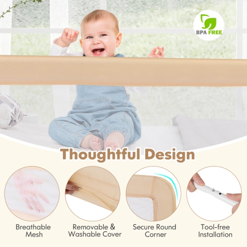 Babyjoy 71" Long Bed Rail for Toddlers with Removable Cover Breathable Mesh & Crossbar
