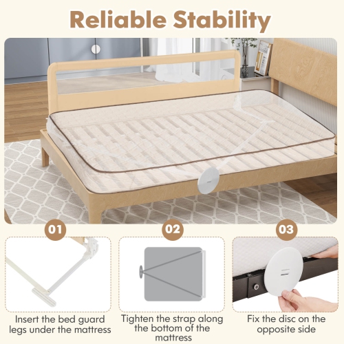 Babyjoy 71" Long Bed Rail for Toddlers with Removable Cover Breathable Mesh & Crossbar