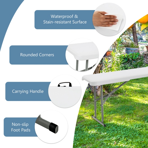 Costway 6 FT Portable Folding Bench Outdoor Picnic Bench 550 lbs Limited for Dining