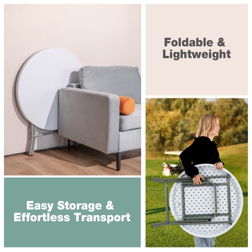 Costway 32" Round Folding Table Portable & Lightweight Table for Indoor & Outdoor Use White