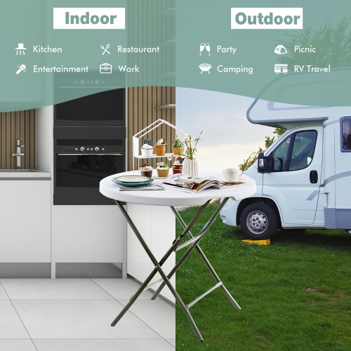 Costway 32" Round Folding Table Portable & Lightweight Table for Indoor & Outdoor Use White