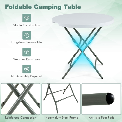 Costway 32" Round Folding Table Portable & Lightweight Table for Indoor & Outdoor Use White