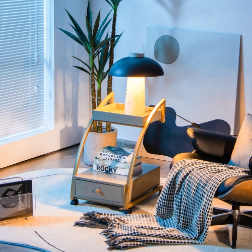 Costway Rolling End Table with Storage Drawer Tray Top 4 Casters Modern Bedside Trolley