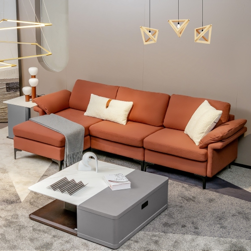 Costway Modern Modular L-shaped Sectional Sofa w/ Reversible Chaise & 2 USB Ports