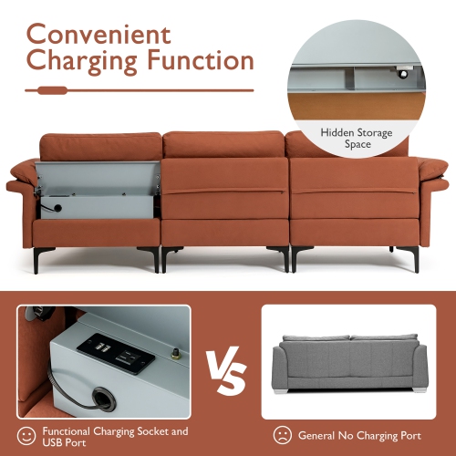 Costway Modern Modular L-shaped Sectional Sofa w/ Reversible Chaise & 2 USB Ports