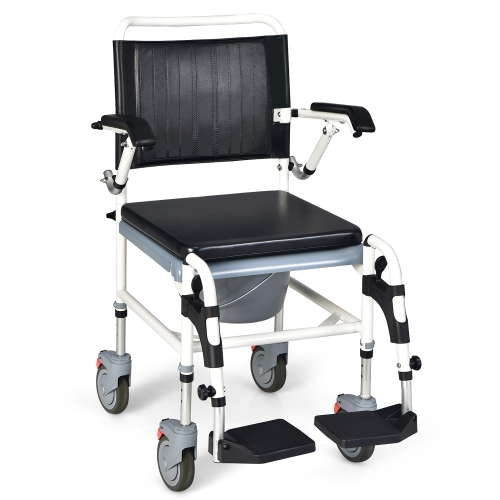 COSTWAY  4-In-1 Bedside Commode Chair W/ Wheel Commode Wheelchair With Detachable Bucket