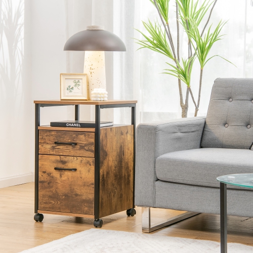 Costway Mobile File Cabinet 2 Drawer Printer Stand w/Open Shelf for Letter Size