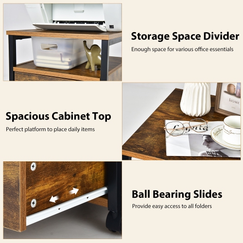 Costway Mobile File Cabinet 2 Drawer Printer Stand w/Open Shelf for Letter Size