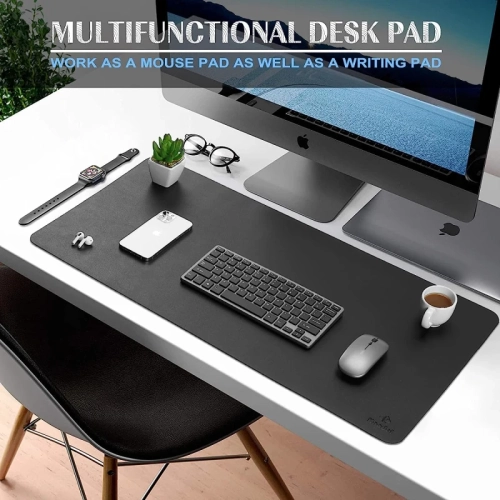 Premium Black Leather Desk Mat - Large Office Desk Pad, Computer Desk Mat, Laptop Mat, Desk Protector, Desktop Mat, Writing Pad, Desk Blotter, and