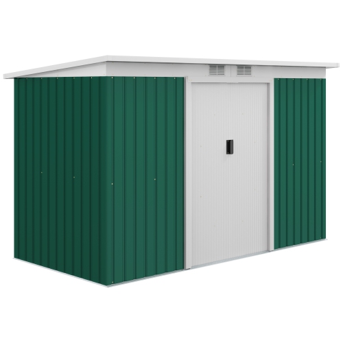 Outsunny 9' x 4' Metal Storage Shed, Garden Tool House with Foundation Kit, Double Sliding Doors, Air Vents for Backyard, Patio, Lawn, Dark Green