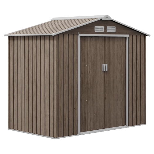 Maison de rangement pour jardin Outsunny avec rangement pour jardin, 7 x 4 x 6 pi, cour. D'extérieur en métal, trousse de base en acier et portes dou