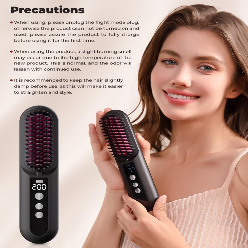 Brosse lissante sans fil Paucax Mini brosse à cheveux portative pour les voyages avec un million d'ions négatifs, 80 minutes de temps de travail, 9