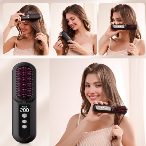 Brosse lissante sans fil Paucax Mini brosse à cheveux portative pour les voyages avec un million d'ions négatifs, 80 minutes de temps de travail, 9