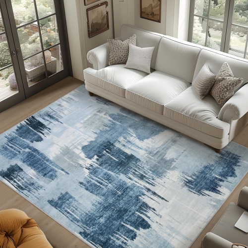 NIERBO  Living Room Rugs, 8'x10' Large Abstract Washable Rugs w Non Slip Back Bedroom Rug Soft Indoor Floor Thin Carpet for Under Dining Table Stain