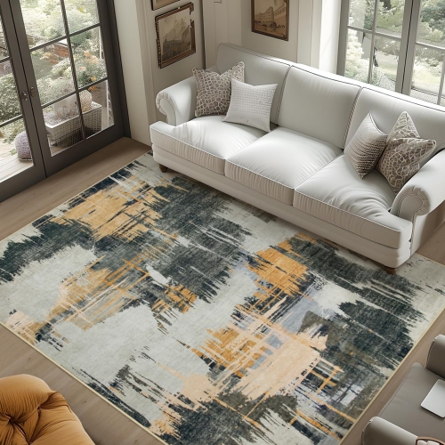 NIERBO  Living Room Rugs, 6'x9' Large Abstract Washable Rugs w Non Slip Back Bedroom Rug Soft Indoor Floor Thin Carpet for Under Dining Table Stain
