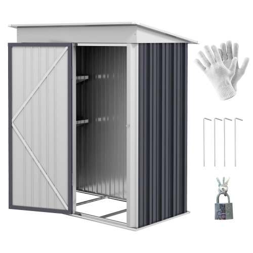 Remise de rangement extérieure en acier de 5 x 3 pi, remise de jardin à valeur ajoutée avec tablette réglable, trousse de base, verrou et gants pour