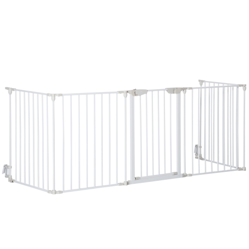 PawHut Dog Playpen Indoor, Foldable Pet Fence Puppy Pen for Small Medium Dogs with Door, 5 Panels, 29 Inch Tall, for Stairway, Doorway, Hallway, White