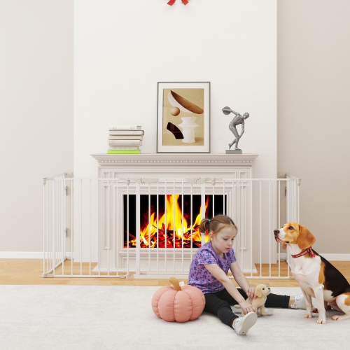 PawHut Dog Playpen Indoor, Foldable Pet Fence Puppy Pen for Small Medium Dogs with Door, 5 Panels, 29 Inch Tall, for Stairway, Doorway, Hallway, White