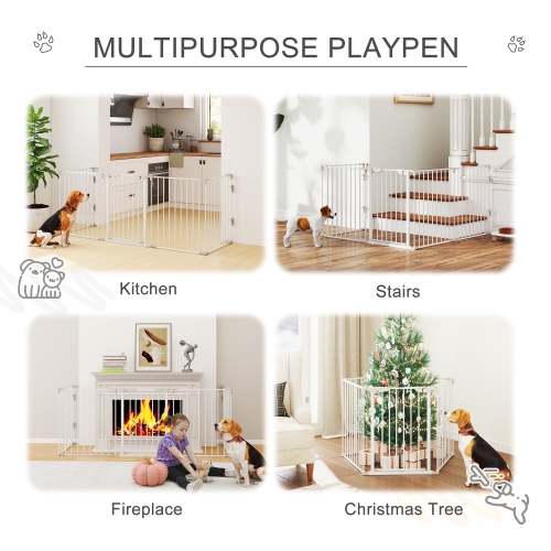 PawHut Dog Playpen Indoor, Foldable Pet Fence Puppy Pen for Small Medium Dogs with Door, 5 Panels, 29 Inch Tall, for Stairway, Doorway, Hallway, White