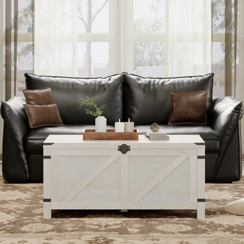 WAMPAT Coffee Table for Living Room,Lift Top Coffee Table with Storage,Small Accent Furniture with Mesh Cabinet and Rustic Lock,Antique White