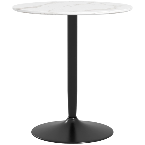 HOMCOM Round Dining Table for 2, Modern Kitchen Table with Painted Top and Steel Base for Living Room, Dining Room, White Marble