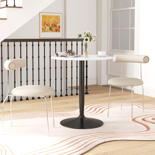 HOMCOM Round Dining Table for 2 People, Modern Kitchen Table with Painted Top and Steel Base for Living Room, Dining Room, White Marble