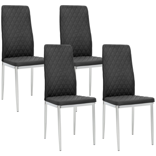 HOMCOM Dining Chairs Set of 4, Modern Kitchen Chairs with Faux Leather Upholstery and Steel Legs for Living Room, Dining Room, Bedroom, Black