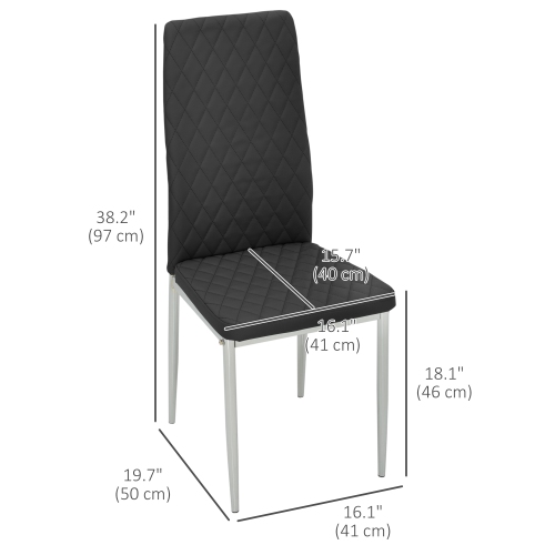 HOMCOM Dining Chairs Set of 4, Modern Kitchen Chairs with Faux Leather Upholstery and Steel Legs for Living Room, Dining Room, Bedroom, Black