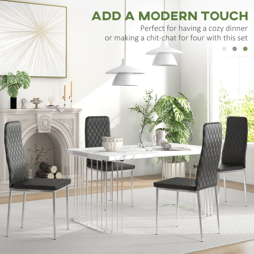 HOMCOM Dining Chairs Set of 4, Modern Kitchen Chairs with Faux Leather Upholstery and Steel Legs for Living Room, Dining Room, Bedroom, Black