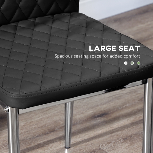 HOMCOM Dining Chairs Set of 4, Modern Kitchen Chairs with Faux Leather Upholstery and Steel Legs for Living Room, Dining Room, Bedroom, Black