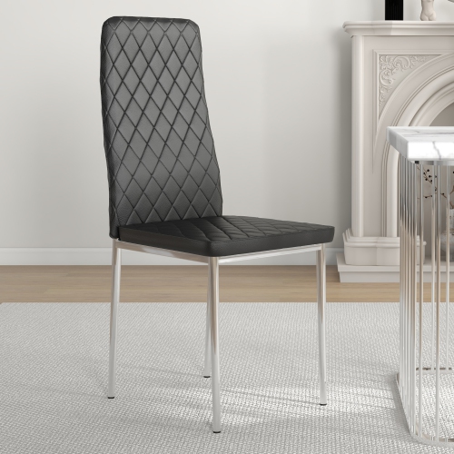 HOMCOM Dining Chairs Set of 4, Modern Kitchen Chairs with Faux Leather Upholstery and Steel Legs for Living Room, Dining Room, Bedroom, Black