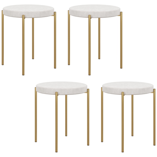 HOMCOM  Modern Stacking Stools Set Of 4, Backless Round Dining Chairs, Velvet-Touch Upholstered Accent Side Chairs With Metal Legs for Kitchen, Cream