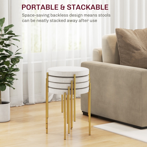 HOMCOM – Ensemble de 4 tabourets empilables modernes, chaises de salle à manger rondes sans dossier, chaises d’appoint rembourrées avec pattes en